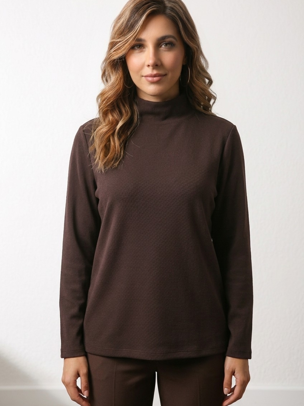 Talbots Chocolate Brown Mock Neck Long Sleeve Tunic